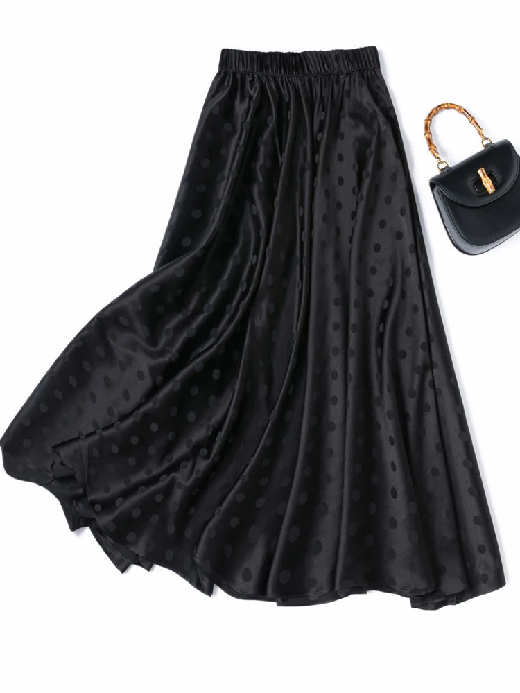 Women's Fashion Clothing 93% Natural Mulberry Silk Elastic Jacquard Satin Diagonal Cut Sagging Feeling 3.5m Large Swing Skirt