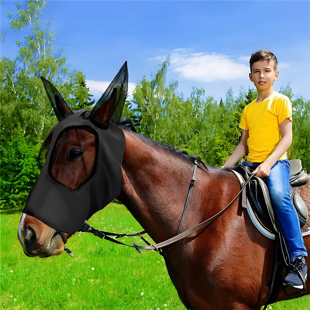 Mesh Fly Mask Hood Breathable Anti Mosquito Mask Ear Protection Fly Mask Bonnet Net Anti-Worms Horse Riding Equestrian Equipment