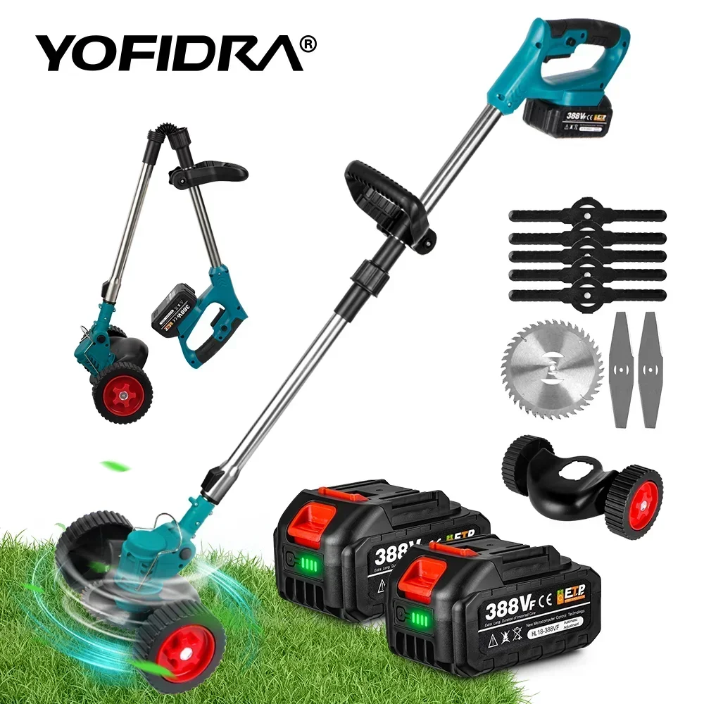 Yofidra 12000RPM Electric Folding Lawn Mower Cordless Grass Lawn Trimmer Adjustable Handheld Power Tool For Makita 18V Battery