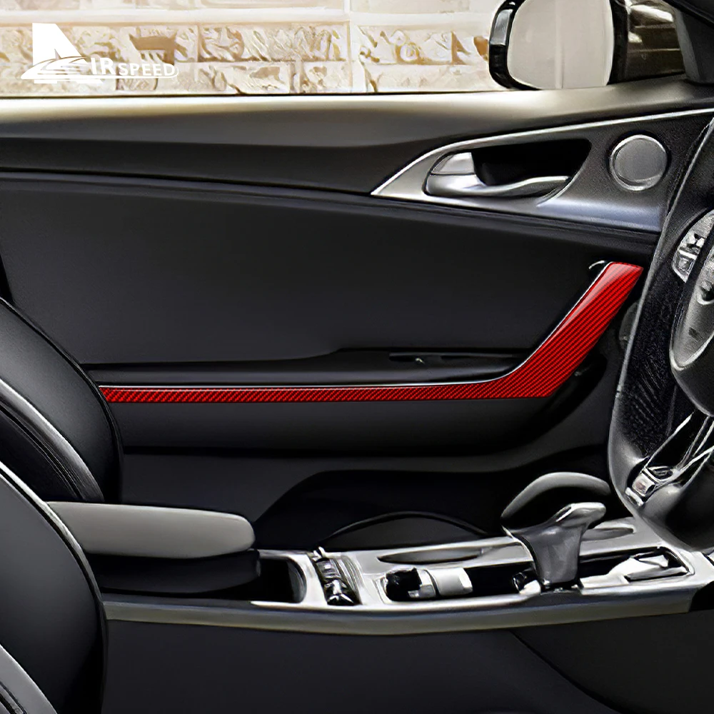 

Для Kia Stinger 2019 2020 2021 2022 2023, наклейка из настоящего мягкого углеродного волокна, LHD RHD, панель дверной ручки автомобиля, аксессуары для внутренней отделки