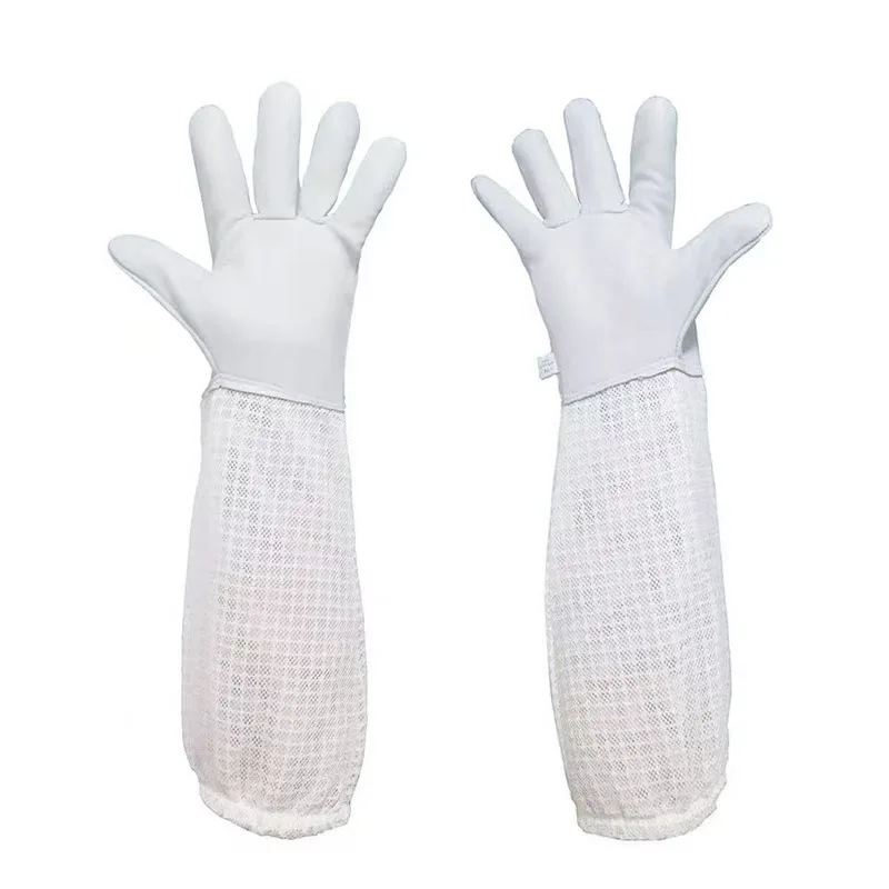 1 Pair Ultra Mesh Beekeepers Gloves Three-layer Net Ventilation Protect Your Hands Fully Ventilated Goatskin Beekeeping Gloves