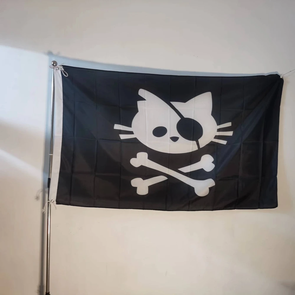 

Pirate Cat Skull Flag And Crossbone Flag Banner Indoor Outdoor For Decor 90x150cm Black Polyester