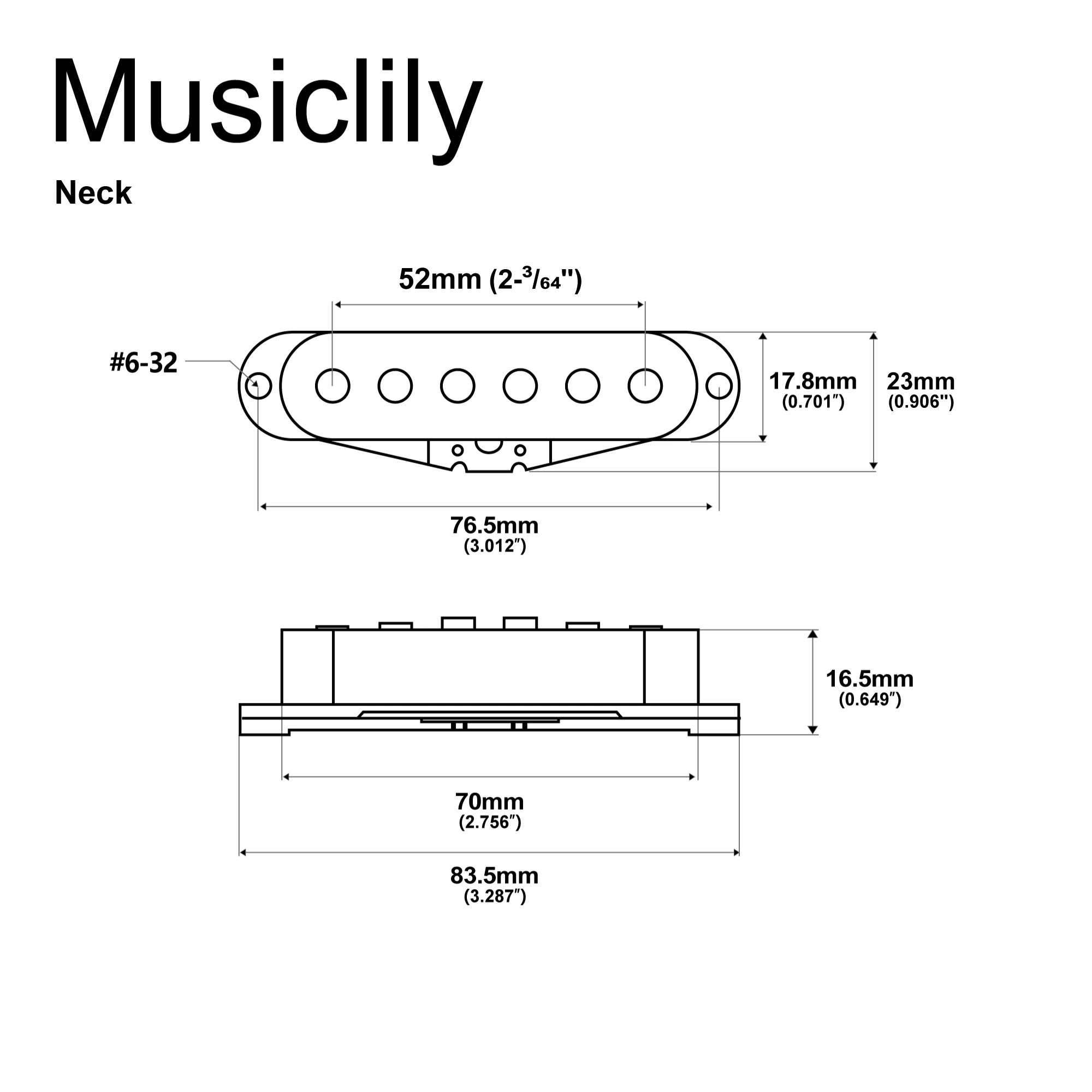 Musiclily Pro ST-FAT50S Staggered Alnico 5 Single Coil Neck Middle Bridge Pickup for ST Style Electric Guitar