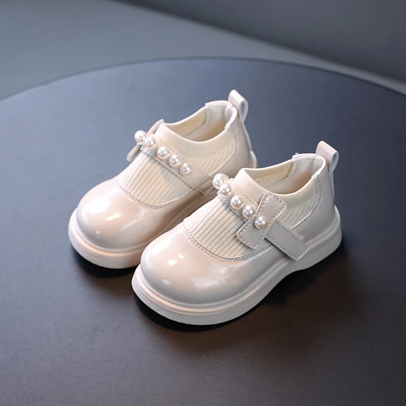 Girls Fashion Leather Shoes Sweet Kids Princess Shoes Round Toes Soft Bottom 2025 Autumn New Children Flats Versatile Non-slip