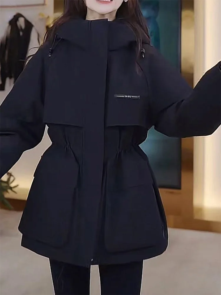 

Модная универсальная женская утепленная куртка из хлопка, зима 2025, новая модель, с капюшоном, приталенная, в рабочем стиле, лаконичный дизайн