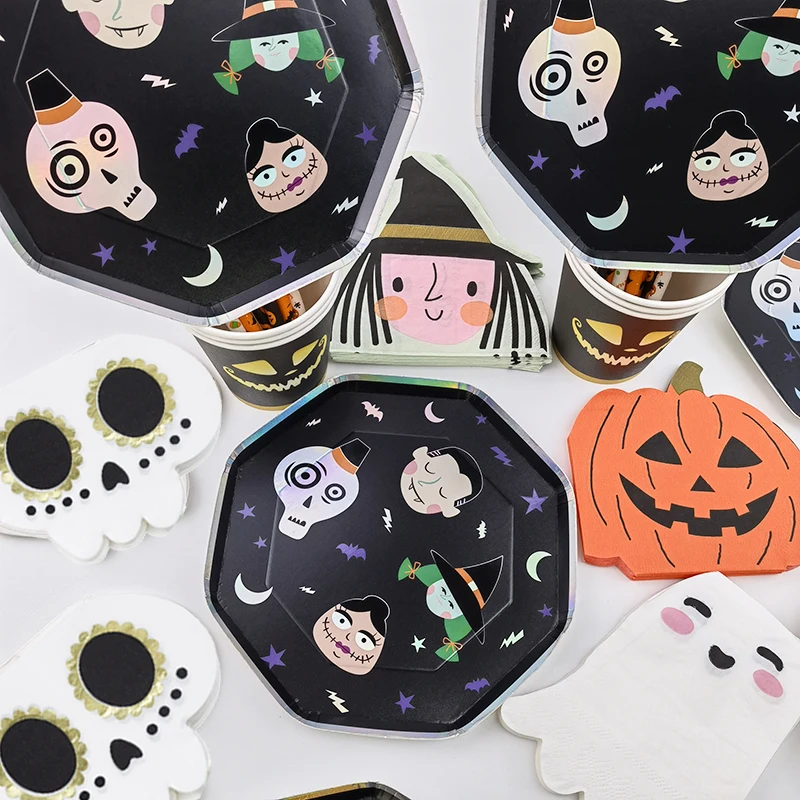 Halloween Tableware Pumpkin Witch Cute Ghost NapkinTableware Set Personalized Party Cutlery Cute Patterns Paper Plates Napkins