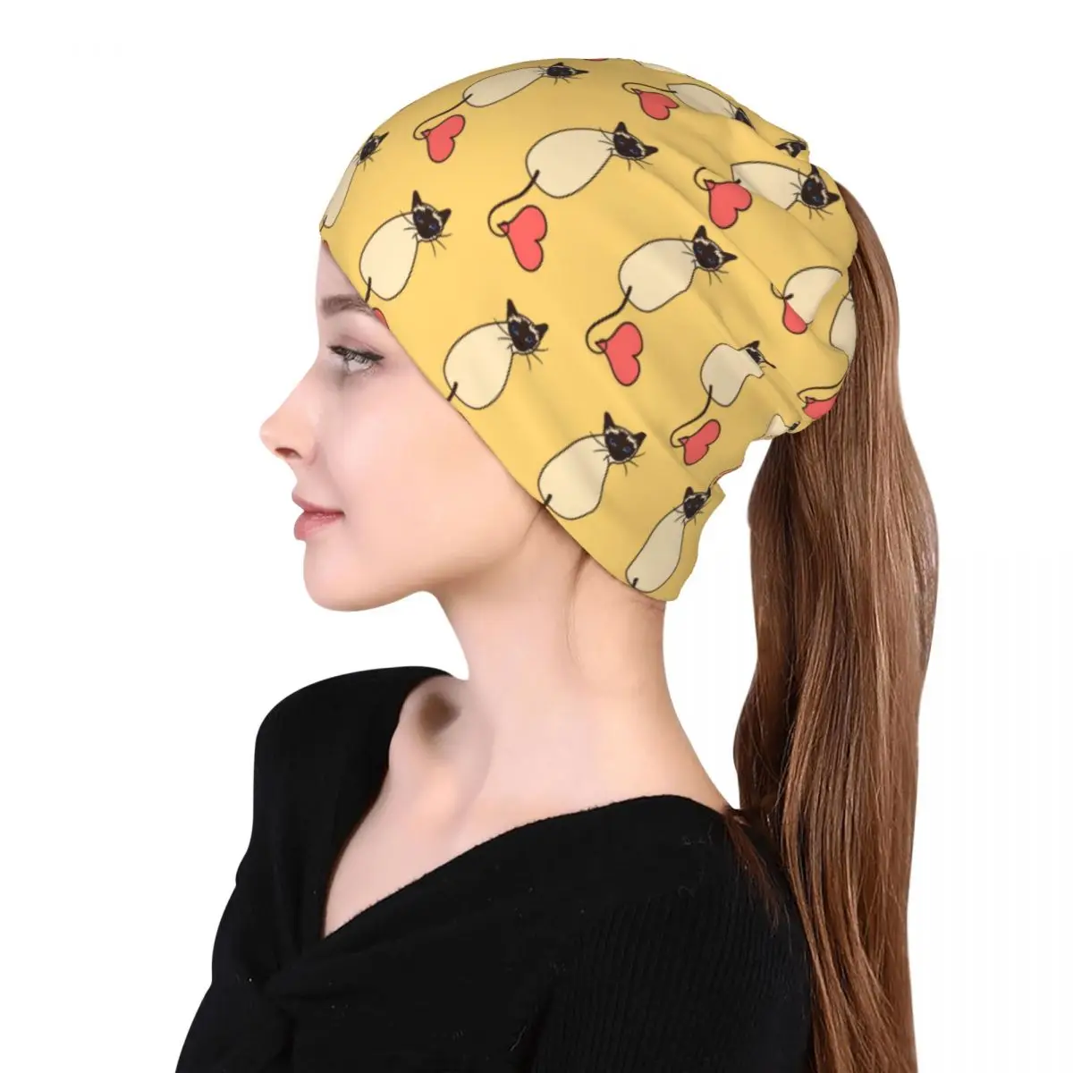 Love Siamese Cat-Yellow Bandana Neck Gaiter Magic Scarf Warm Cycling Scarf Beanies Hat Unisex Adult Breathable view 5