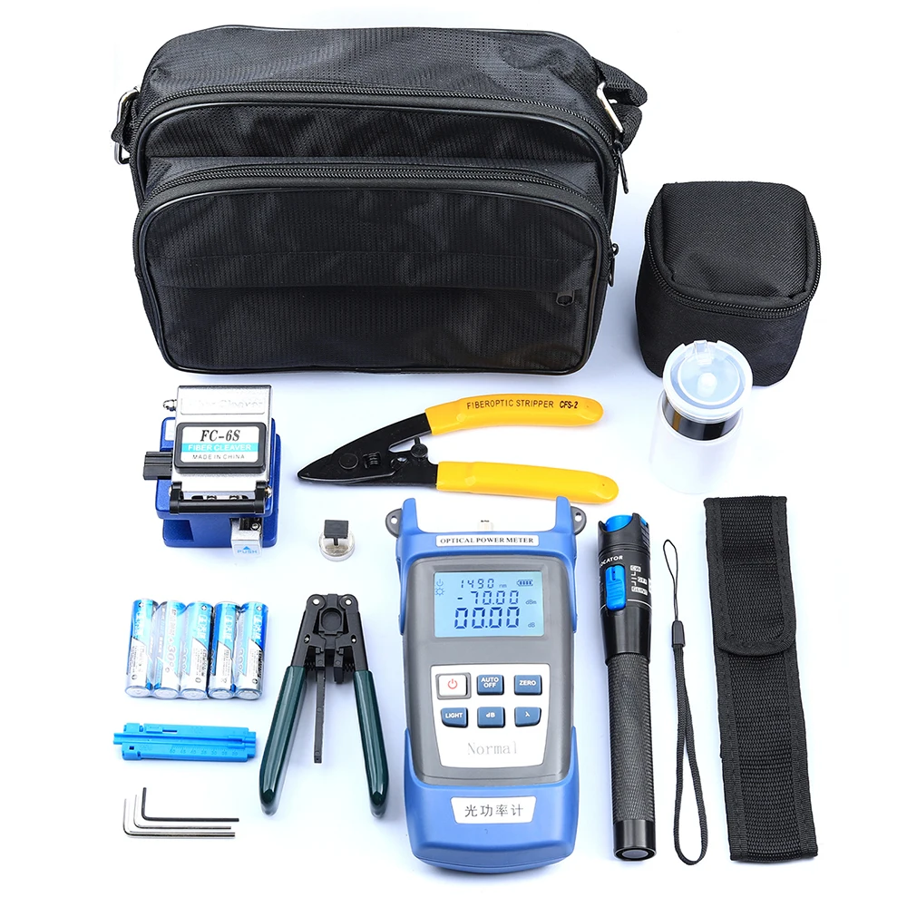 Fiber Optic FTTH Tools Kit Optical Power Meter Fiber Cleaver Wire Stripper Optical Fiber Cold Connection Tool Set with Bag