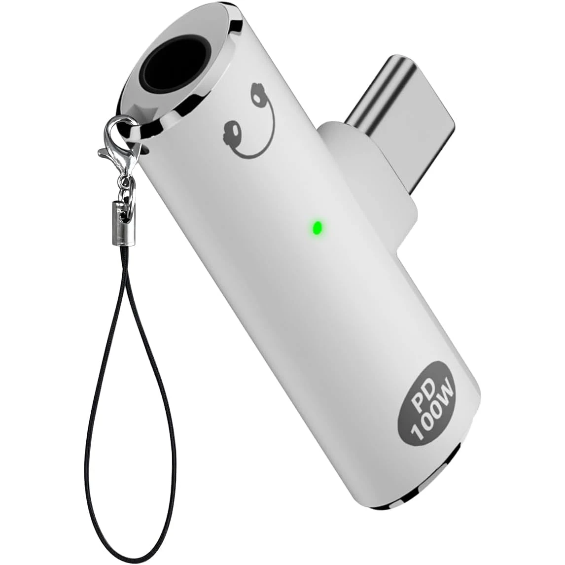 Adaptador de fones de ouvido 2 em 1 USBC e carregador USB C 100W PD, adaptador de fone de ouvido USB C de 90 graus com indicador de trabalho LED para iPhone