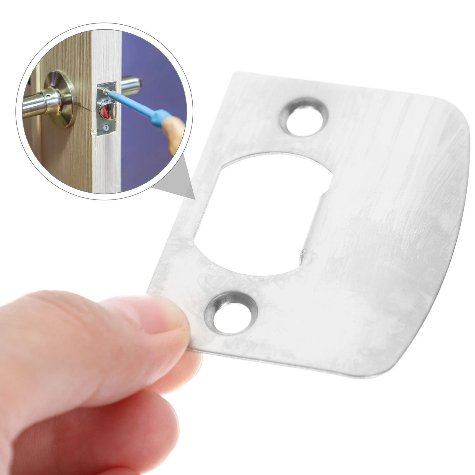 

4Pcs Door Hole Cover Deadbolt Strike Plate Stainless Steel Rounded Corner Reinforcement Plate Front Door Privacy Security Repair