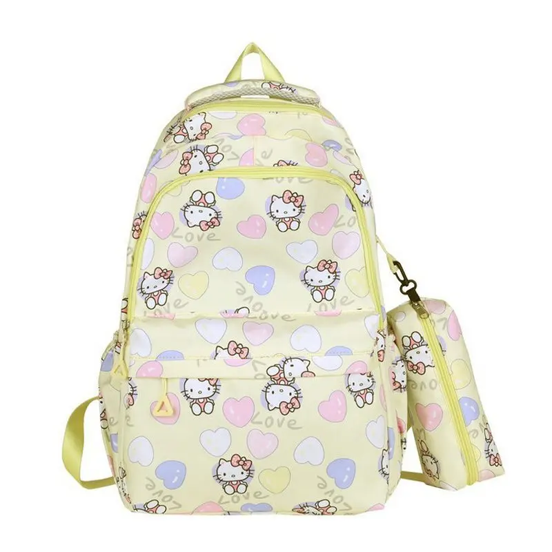 Mochila Hello Kitty com Penbag para mulheres, bolsa de escola fofa dos desenhos animados, bolsa de grande capacidade para alunos do ensino médio