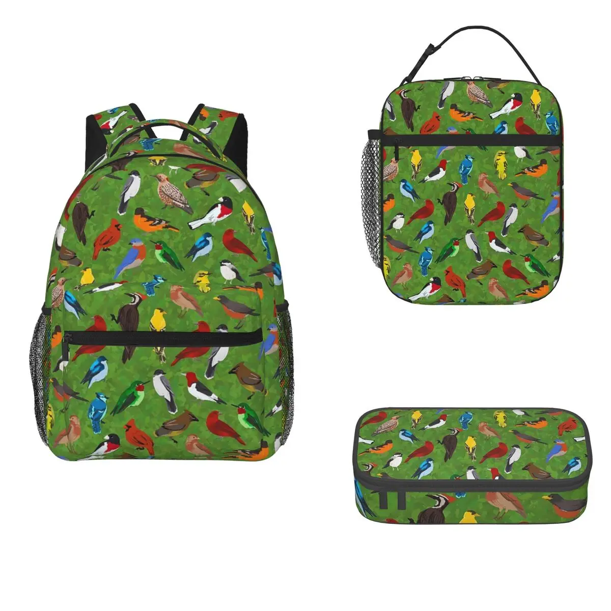 

Backyard And Forest Birds On Leafy Background Backpacks Bookbag Children School Bags Rucksack Lunch Bag Pen Bag Three-Piece Set