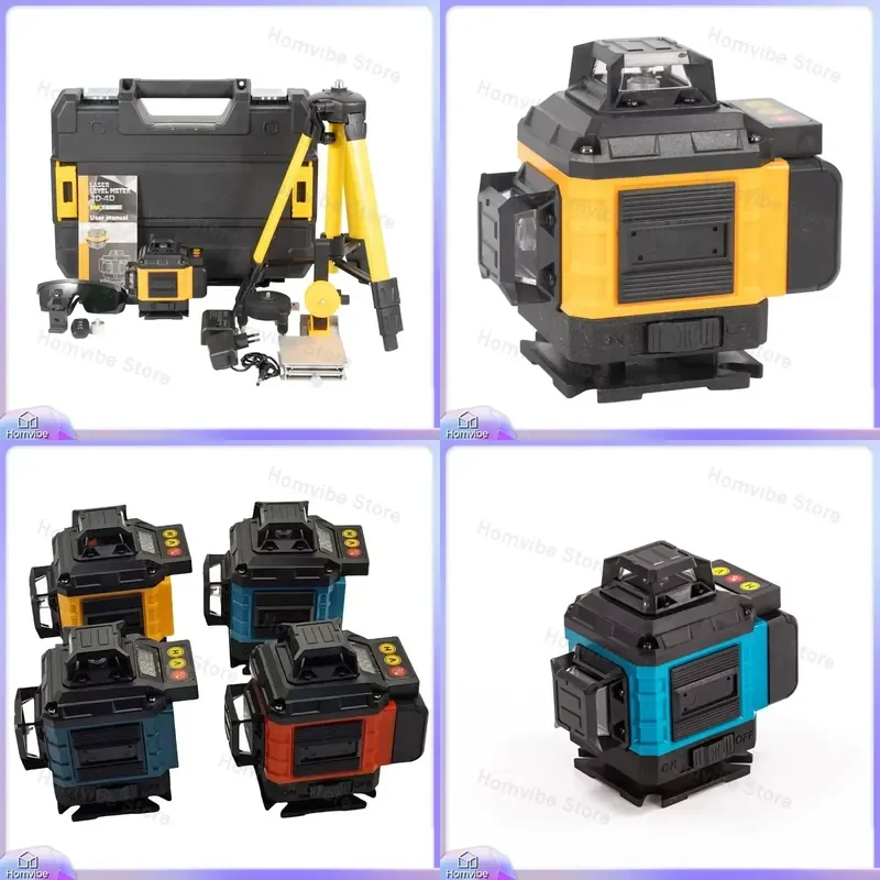 4D All-Round Wall Laser Level 16-Line Self-Leveling 360° Green Rotating Laser Level for Construction Home Improvement