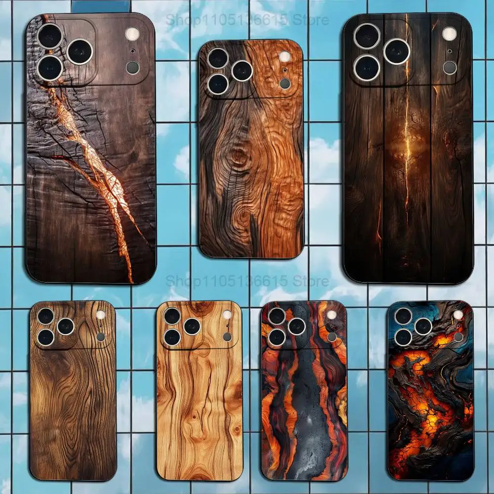

Flame Wood Grain Art Case For iPhone 17,16,15,14,13,12,11 Air,Plus,Pro Max,XS,X,XR,SE,Mini,8,7,Soft Silicone Black Cover