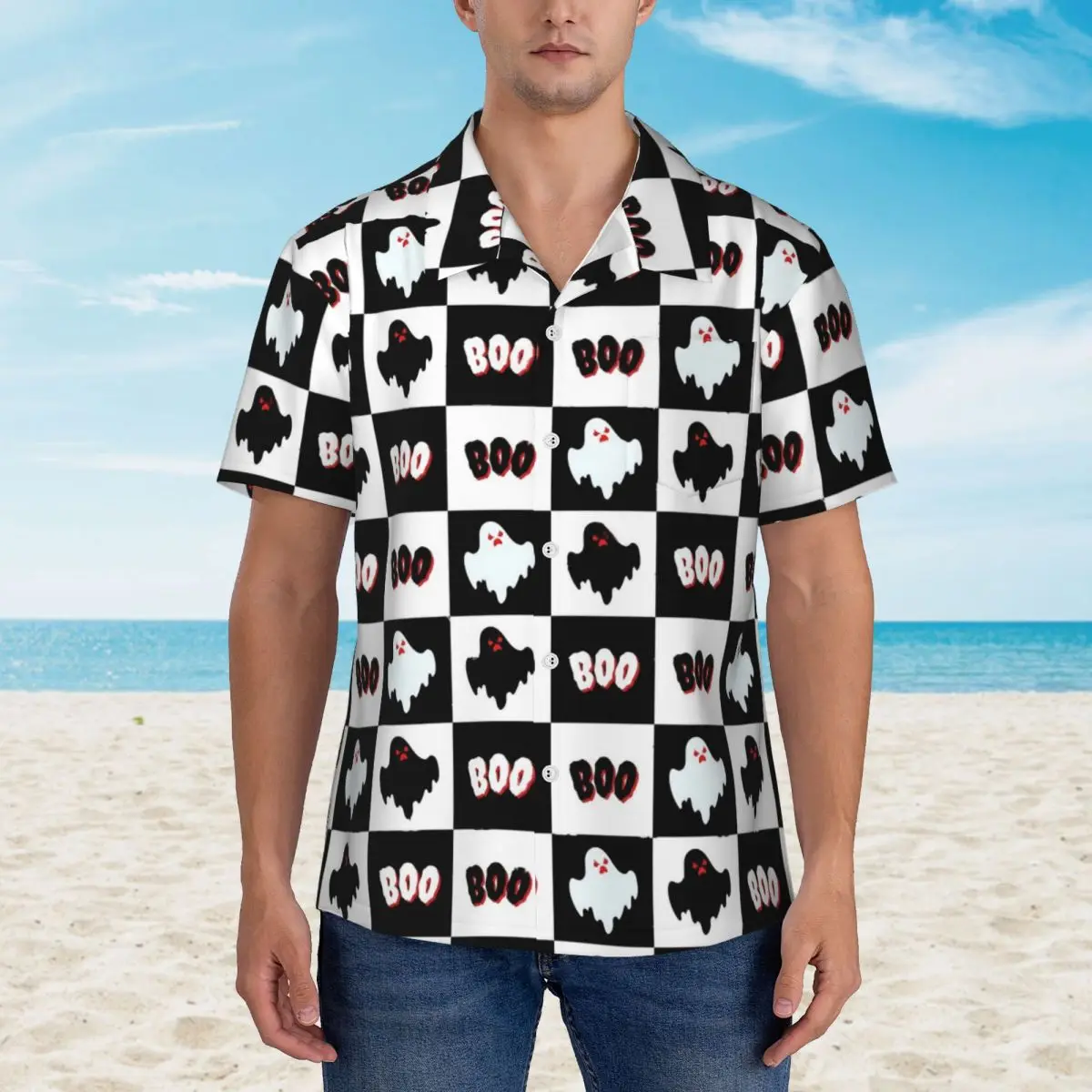 

BOO Ghost Beach Shirt Cute Halloween Hawaiian Casual Shirts Men Trendy Blouses Short Sleeve Stylish Printed Clothing