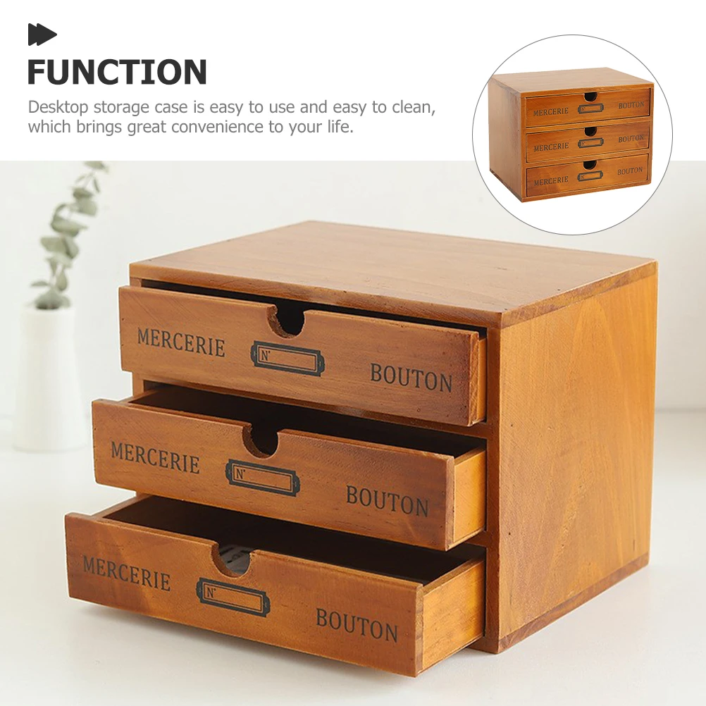 

Solid Wood Retro Desktop ganizer 3 layer Storage Box for Cosmetics Jewelry Office Supplies Easy to Clean Great Gift