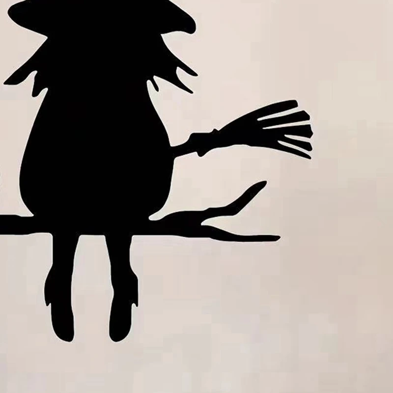 SEWS-Iron Silhouette Cute Witch And Cat Garden Stake On The Branch Yard Art Decor, Tree Stump Plug-In, For Garden Courtyard