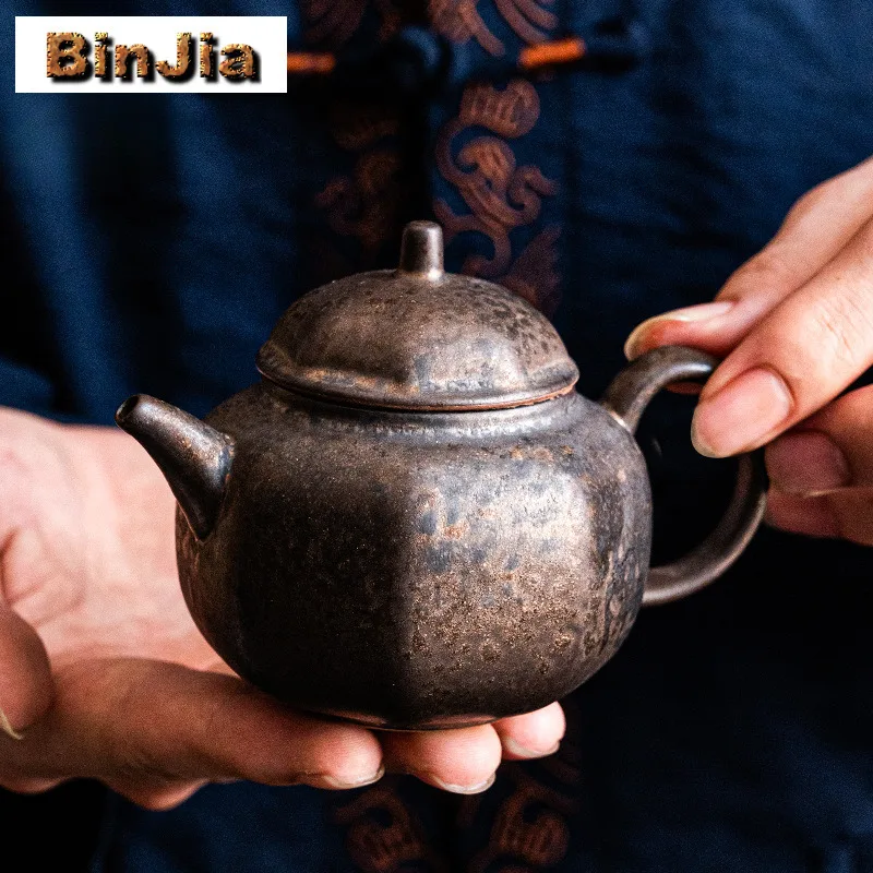 

125 мл ретро позолоченная железная глазурь грубая керамика чайник креативный чайник для заварки чая чайник с ситечком коллекция посуды для напитков