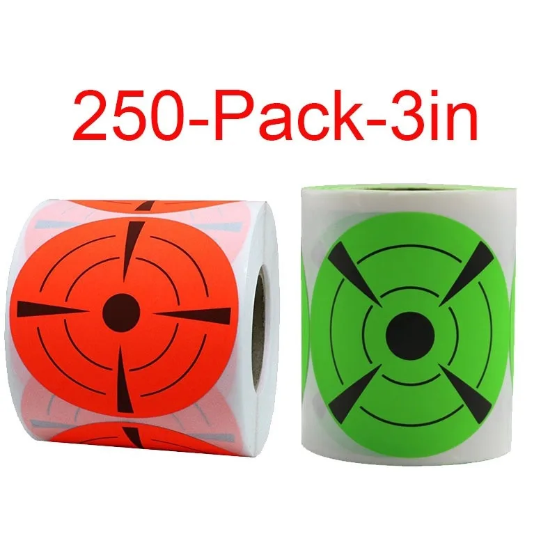 Piezas de tiro de 3 pulgadas, Rollo fluorescente verde/rojo, pegatina de puntería, arco, flecha, Dardo, papel de tiro, entrenamiento de dardos, 250