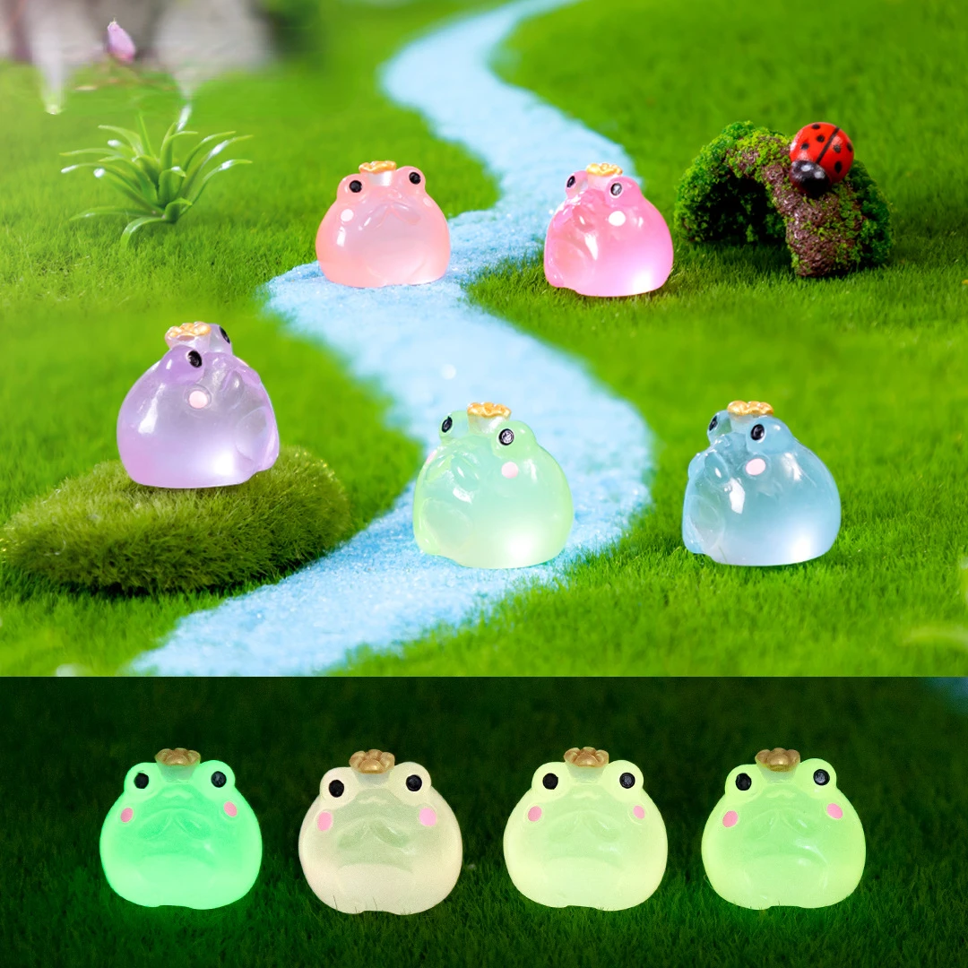 10-50PCS Noctilucent Frogs Resin Miniature Figurines Luminous Crown Frog Moss Microlandscape Decoration Fairy Garden Home Decor