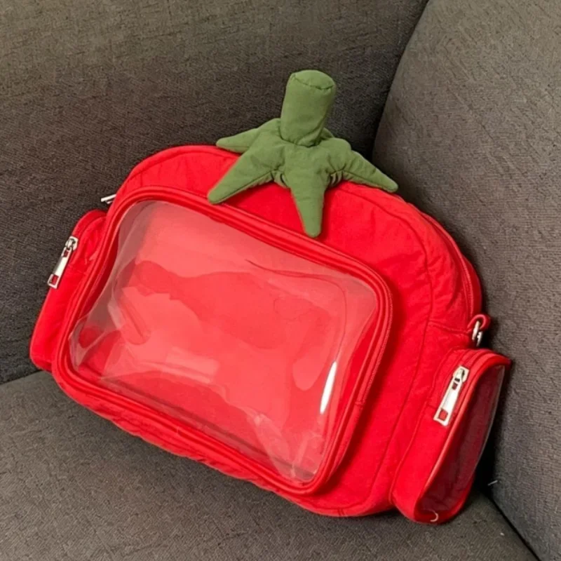 Tomato Shaped Bag Transparent Window Crossbody Cute Shoulder Bag Women Kawaii Large Capacity Display Purse Multiple Pockets