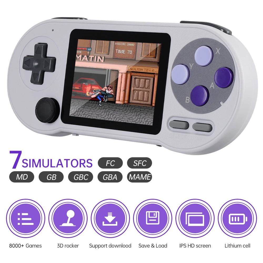 SF2000 Portable Video Game Console 3 inch IPS Screen Handheld Game Console Built-in 8000+ Games Retro TV Game Player AV Output