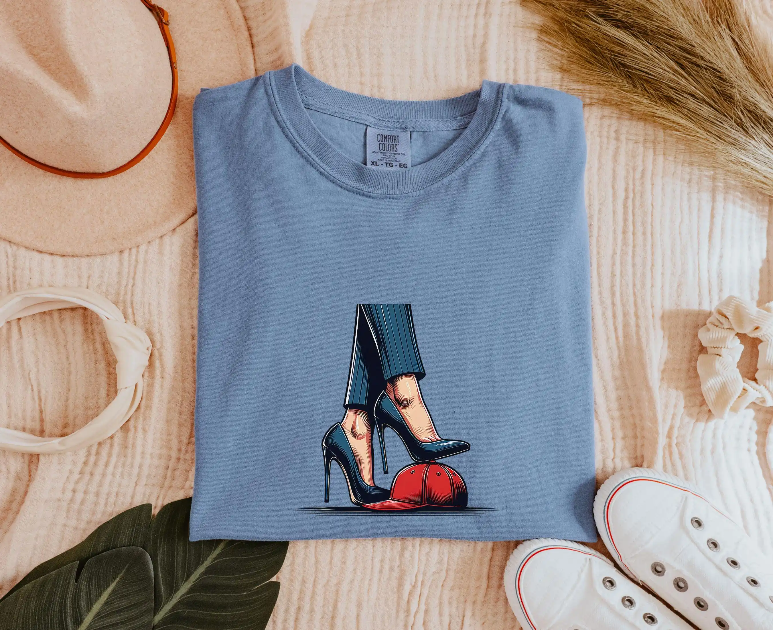 High Heel Kamala Harris Walz 2024 T Shirt Democratic Rally Anti Trump Feminist Comfort Colors Womens Rights