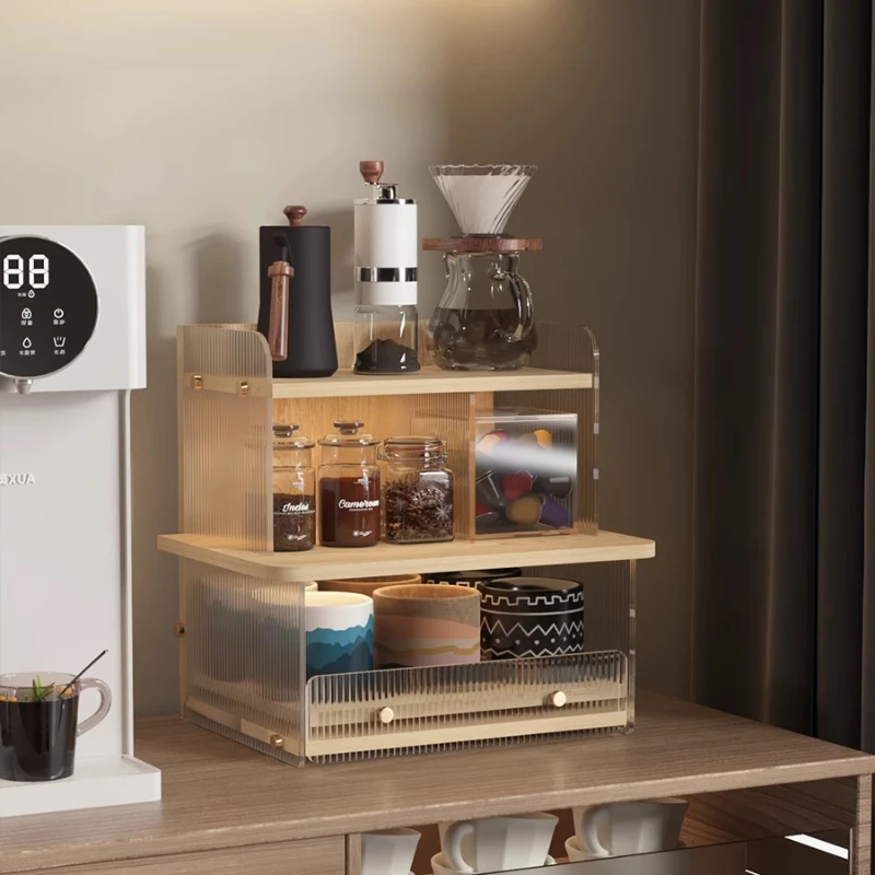 

Acrylic Cup Rack Multifunctional Drinkware Organizer Office Coffee Mugs Storage Space-Saving Desktop Kitchen Seasoning Holder