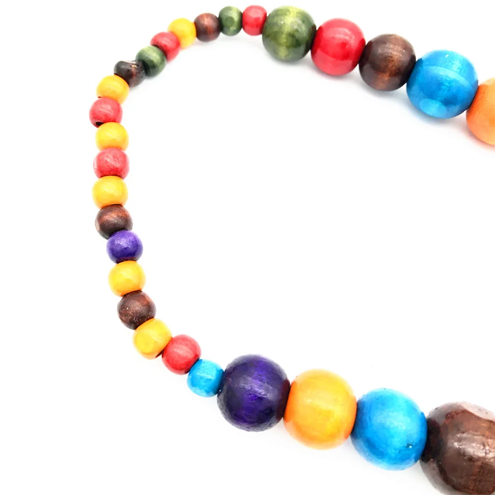 Ethic Style Wood Bead Necklace Earring Set Statement Jewelry Set Costume Colorful Beaded Necklace For Women