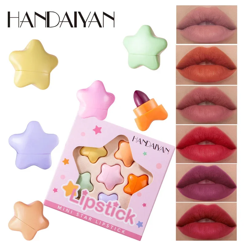 6 Colors Star Capsule Lipstick Set Long Lating Waterproof Non-stick Cup Mini Lipstick Portable Matte Velvet Lipstick Cosmetics