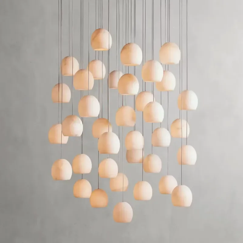 Modern Luxury Natural Spanish Alabaster G4 Bulb Chandelier Adjustable Height Chandelier Interior Lighting