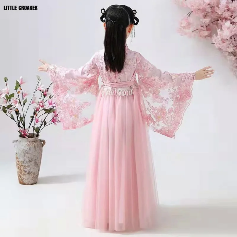 Chinese traditional folk dance dress girls pink dance costume Hanfu girls princess dresses set kids party cosplay clothing