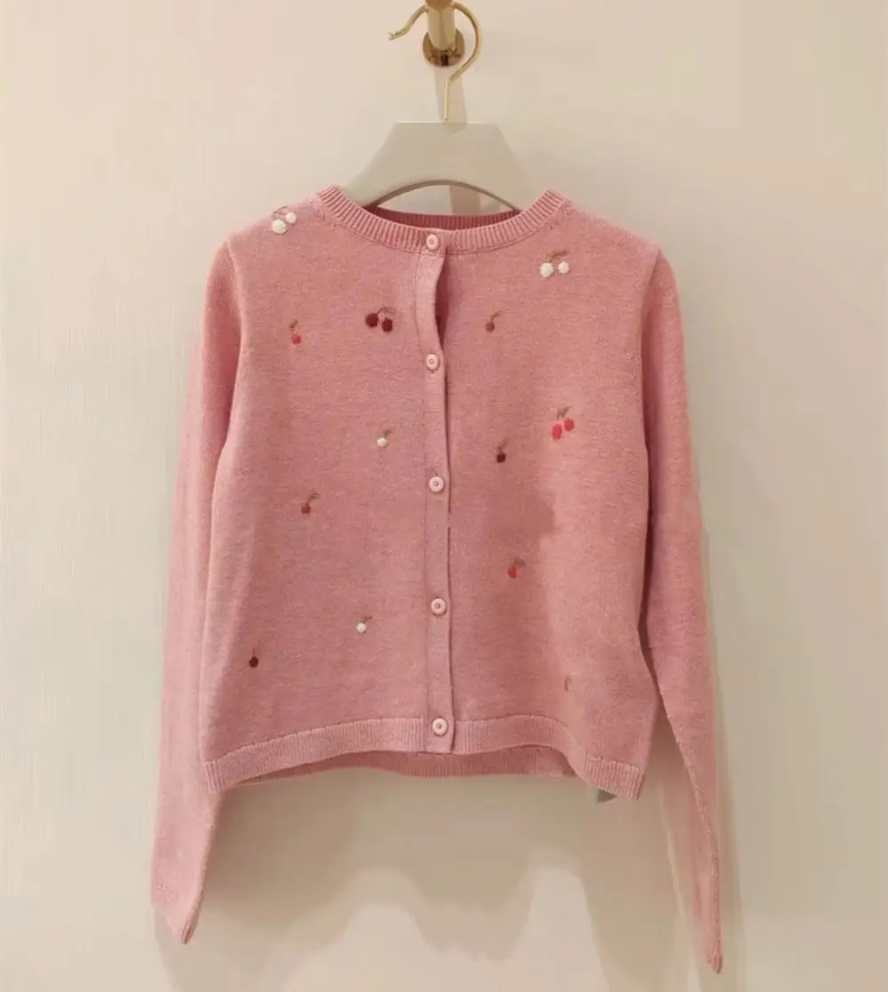 kids clothes girls teen girl clothes cherry embroidery pattern Knitted cardigan Summer air-conditioned clothes girl coat
