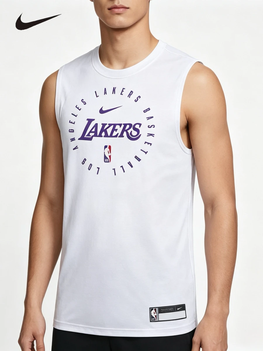 Camiseta sem mangas Nike Los Angeles Lakers para homens, ajuste solto, respirável, gola redonda, colete esportivo para treinamento de basquete, HF1964-100