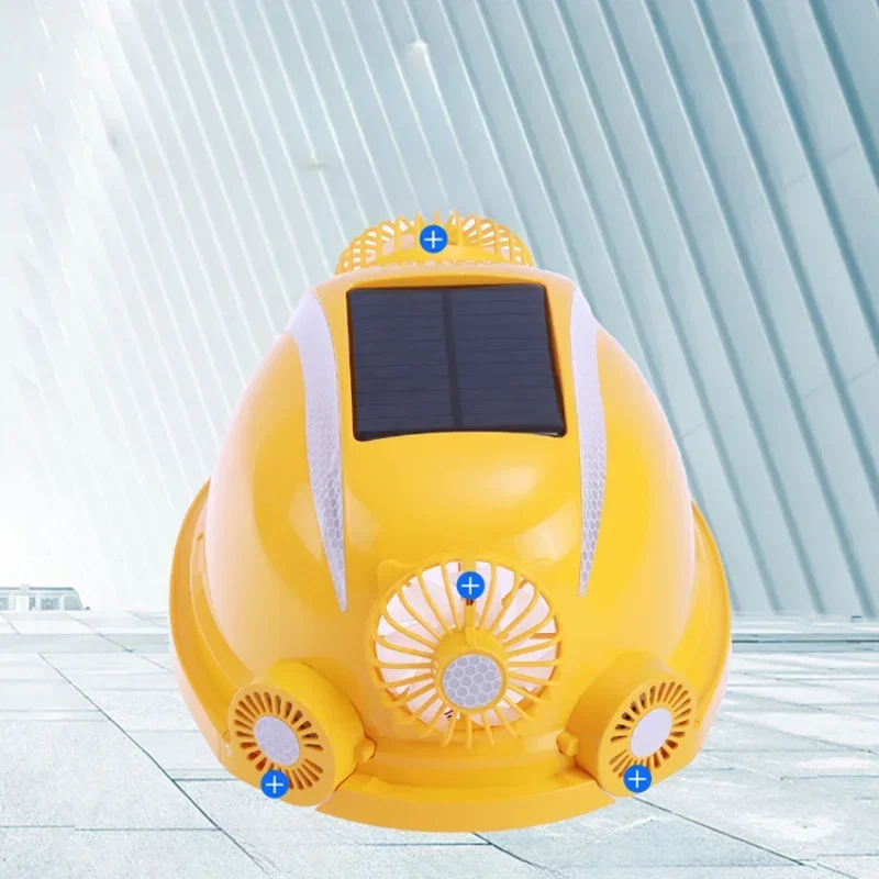Outdoor Work Safety Helmet for Construction Workplace, ABS Material Protection Cap Powered by Solar Panels