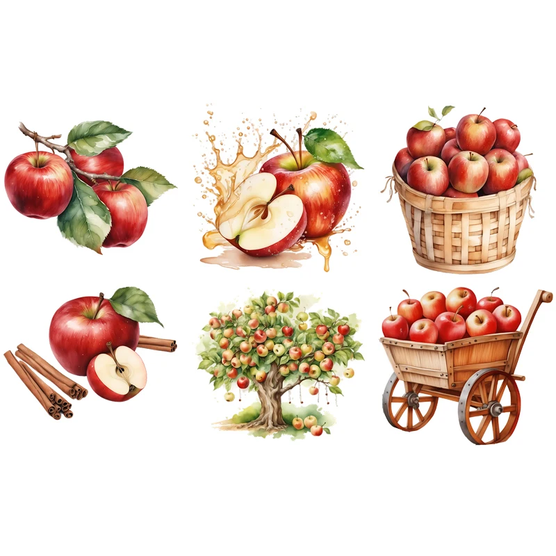 Fragrant apples Apple tree Vinyl Iron On Transfer Patches DIY Heat Thermal Stickers with Floral Designs For Clothing Appliques