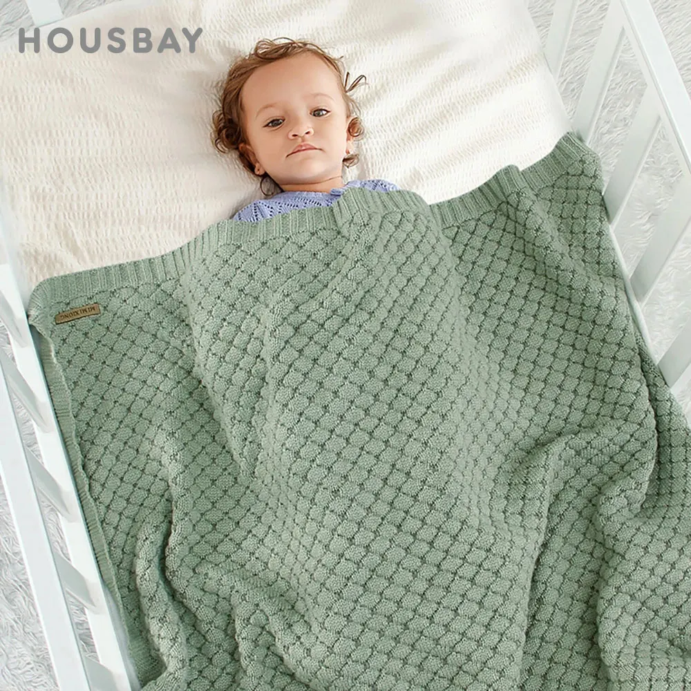 Bed Blanket For Baby Knitted Cozy Warm Newborn Wrap Breathable Windproof Stroller Cover Solid Color Plaid Baby Crib Blanket