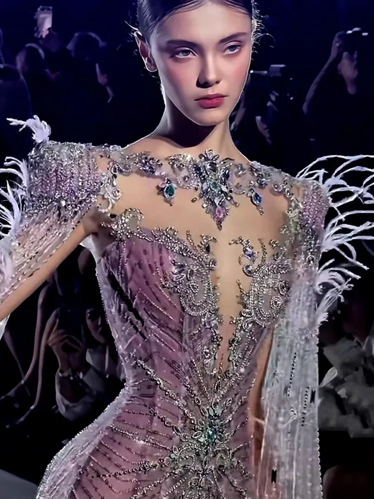 

New figure-hugging fishtail heavy-duty colorful mini drag dress