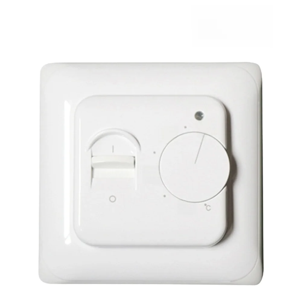 Mechanical Room Thermostat For Electric Floor Heating With Temperature Control Knob AC 110-220V White LED Indicator Compact Size
