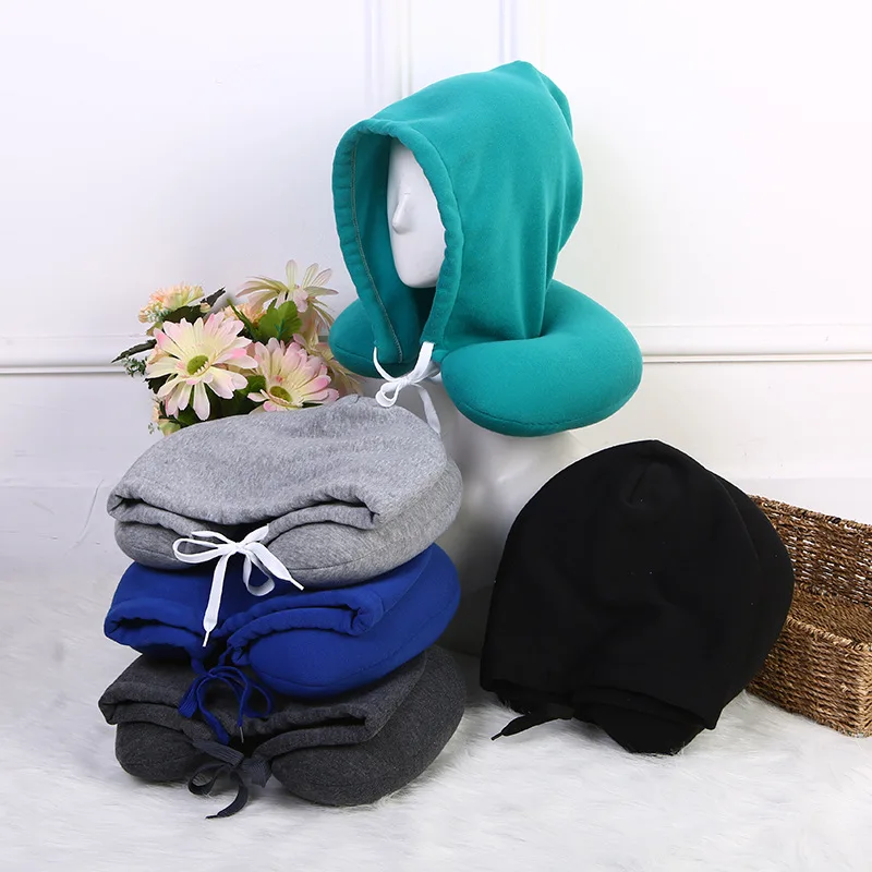 

NEW Hooded U-shaped Particle Pillow Memory Travel Pillow Neck Support Headrest for Adults and Children Office Car Airplane Sleep