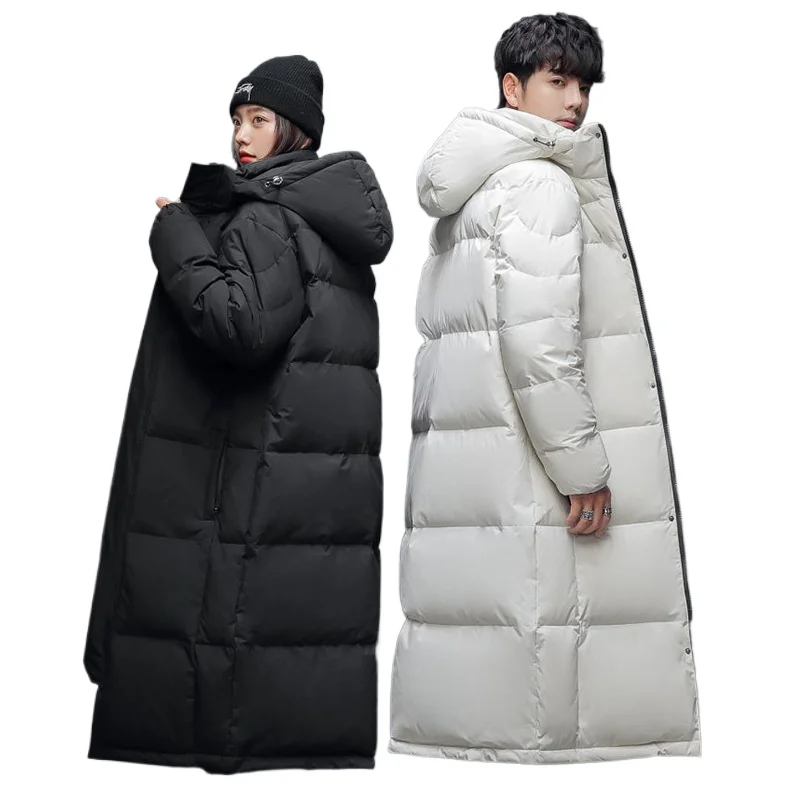 سترة شتوية للرجال طويلة بطول الركبة بتصميم جديد لعام 2025 مع غطاء للرأس، معطف قطني عصري للأزواج #1