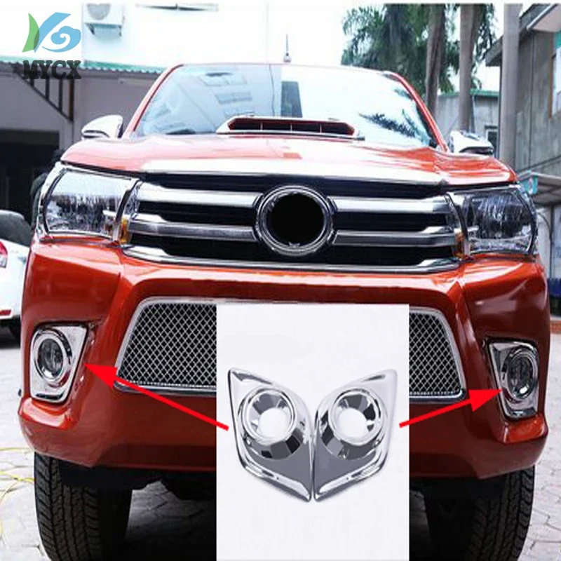 For hilux 2017 revo accessories chrome surround fog lights cover trim for toyota hilux revo 2015 2016 hilux decorative parts 2pc