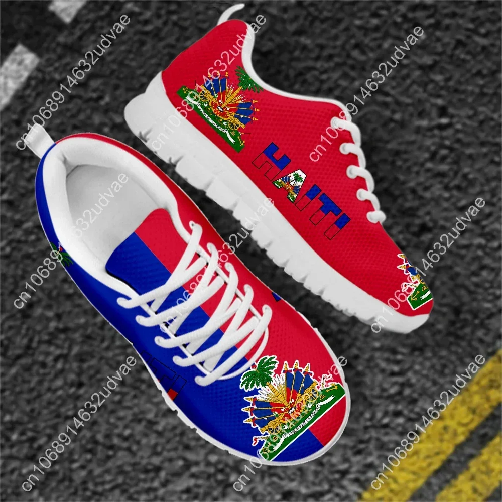 Mesh Sneakers Voor Heren Haiti Vlag Merk Designer Schoenen Casual Veters Flats Zapatillas Man Ademend Loopschoenen