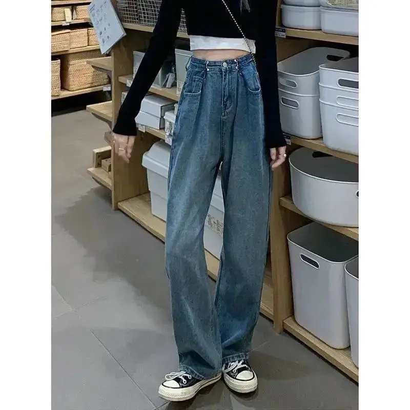 Vintage Wide Leg Cargo Jeans Women 2024 Autumn High Waist Bagge Pants Woman Streetwear Loose Denim Trousers Female Pants A174