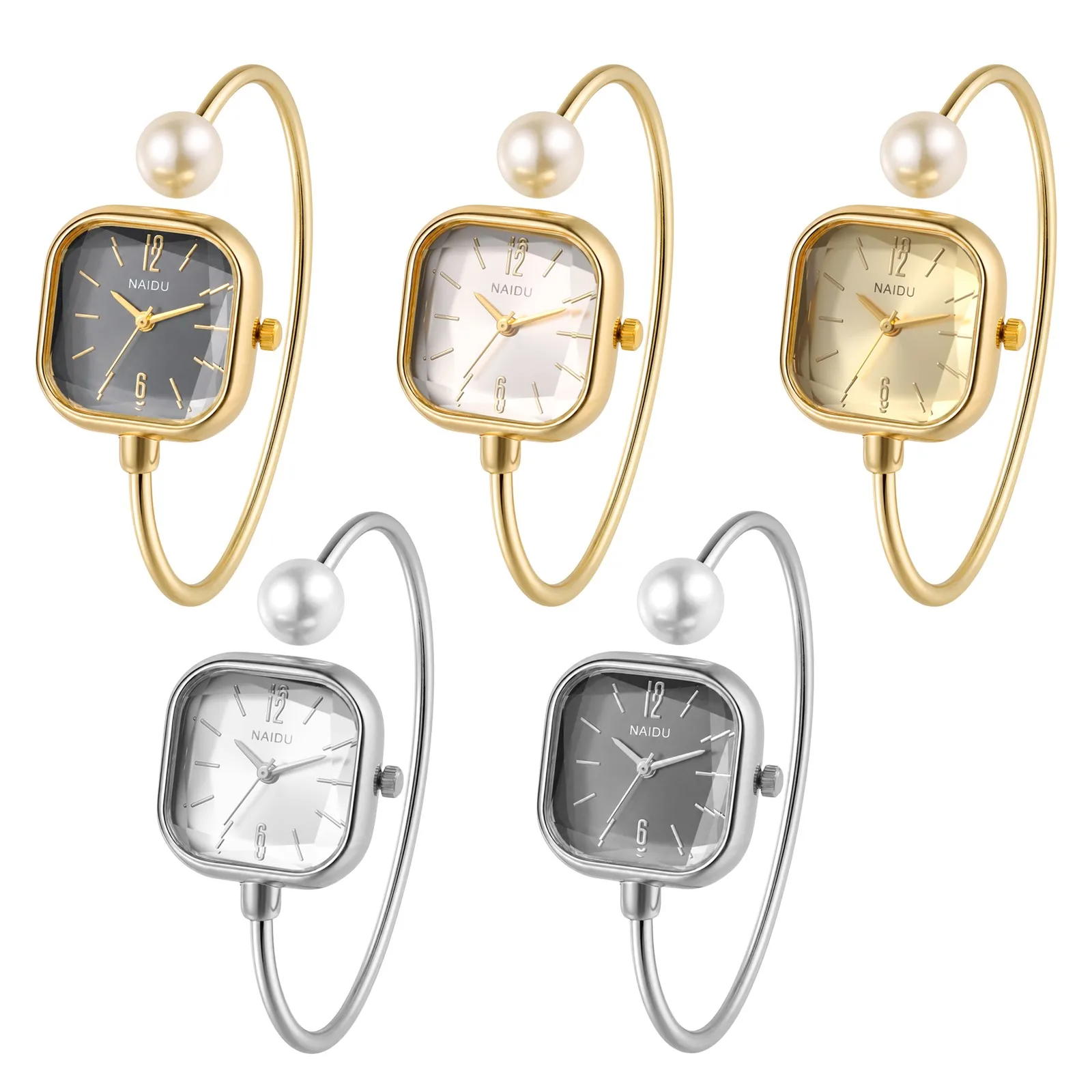 Elegant Women Small Square Watch Luxury Mother of Pearl Decor Open Cuff Bangle Bracelet Quartz Clock Gentle Ladies Wristwatch