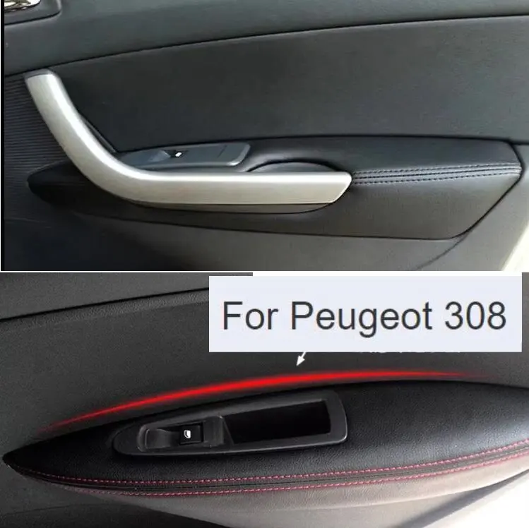 For Peugeot 308 (2009-14)Microfiber Leather Car Door Armrest Panel Protective Cover car accessories interior with Mount Fittings