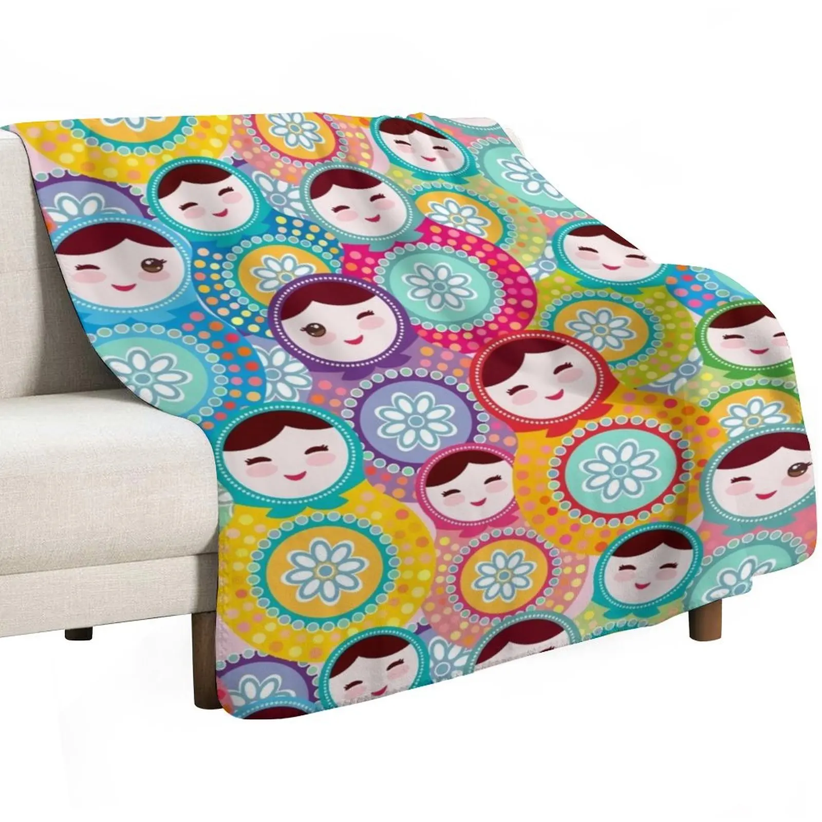 Russian dolls matryoshka, pink blue green colors colorful bright, seamless pattern Throw Blanket Furrys blankets ands Blankets