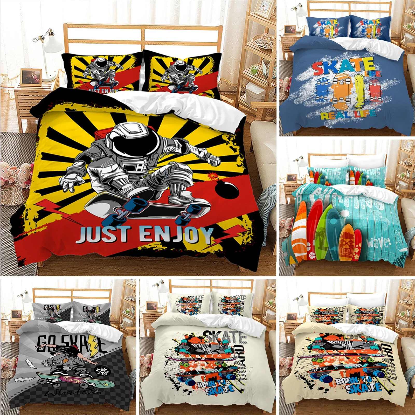 

Skateboard Duvet Cover Microfiber Extreme Sports Game Bedding Set Astronaut Spaceman Skateboard Quilt Cover For Kids Teen Boys