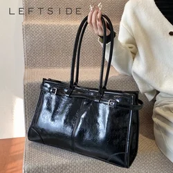LEFTSIDE Large PU Leather Tote Bags Lady Shoulder Bag for Women 2024 Winter New Trend Fashion Y2K Retro Handbags and Purses