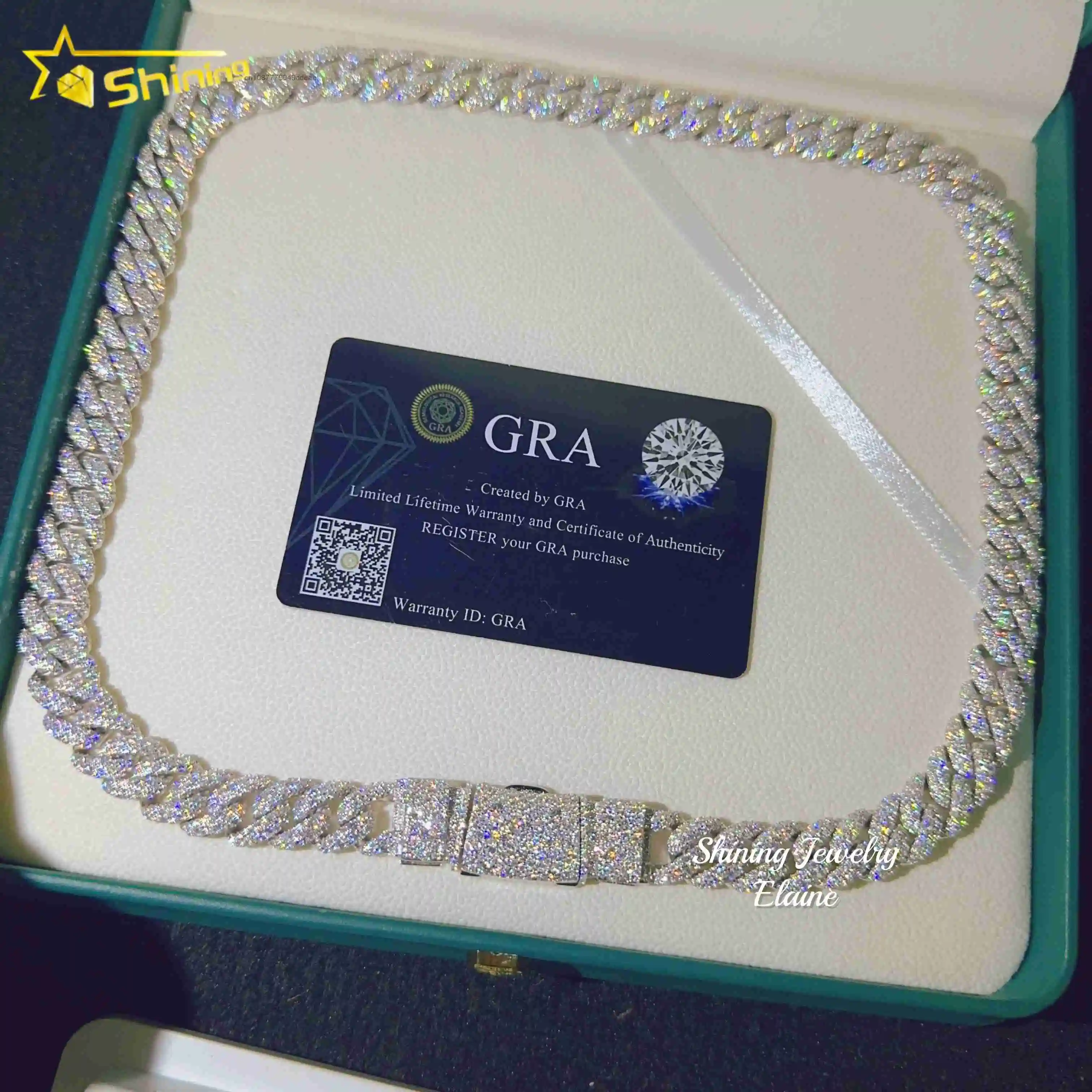 Price Wholesale 12MM Necklace 925 Sterling Silver Iced Out Hip Hop VVS Moissanite Diamond Cuban Bracelet Link Chain..